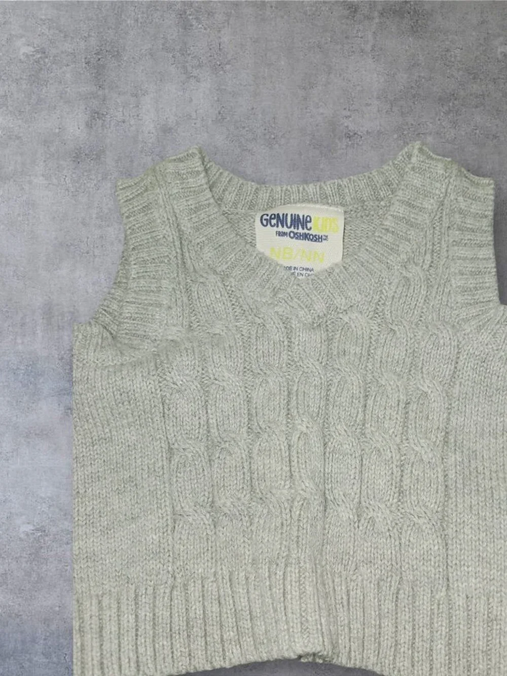 Genuine Kids by OshKosh Sweater Vest NB Newborn Gray Cable Knit Layering Vest